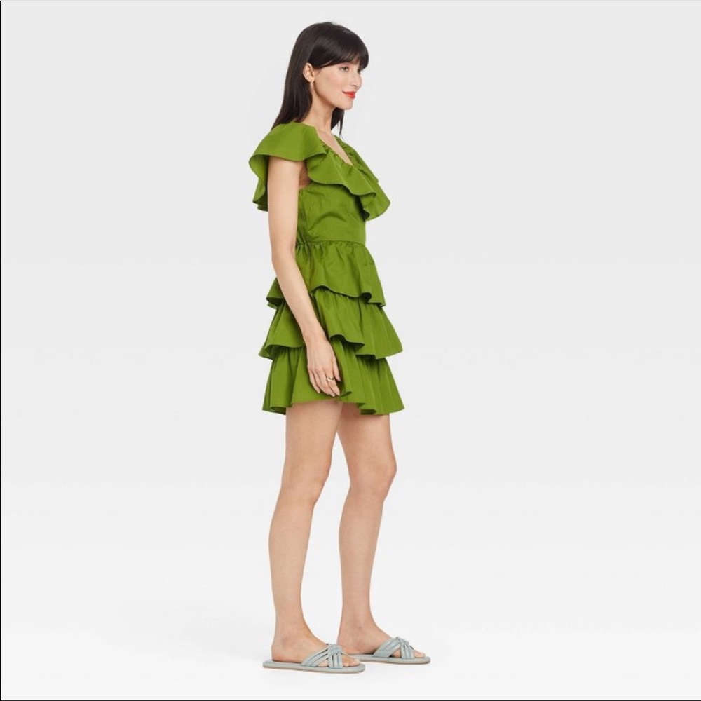 NWT A New Day Flutter Short Sleeve Multi-Tiered Dress Green - Picture 4 of 4